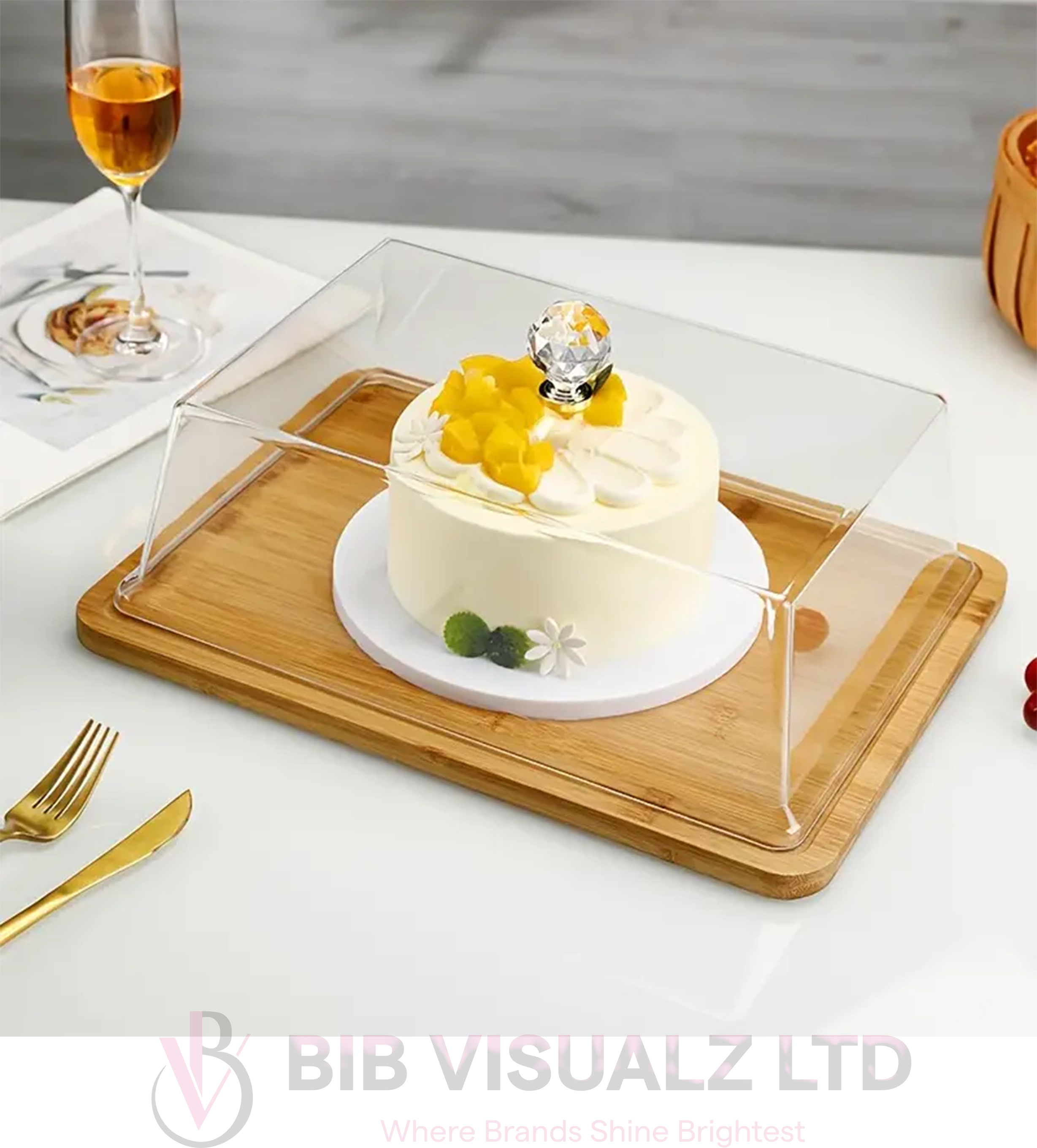 Wooden Cake Stand with Acrylic Cover